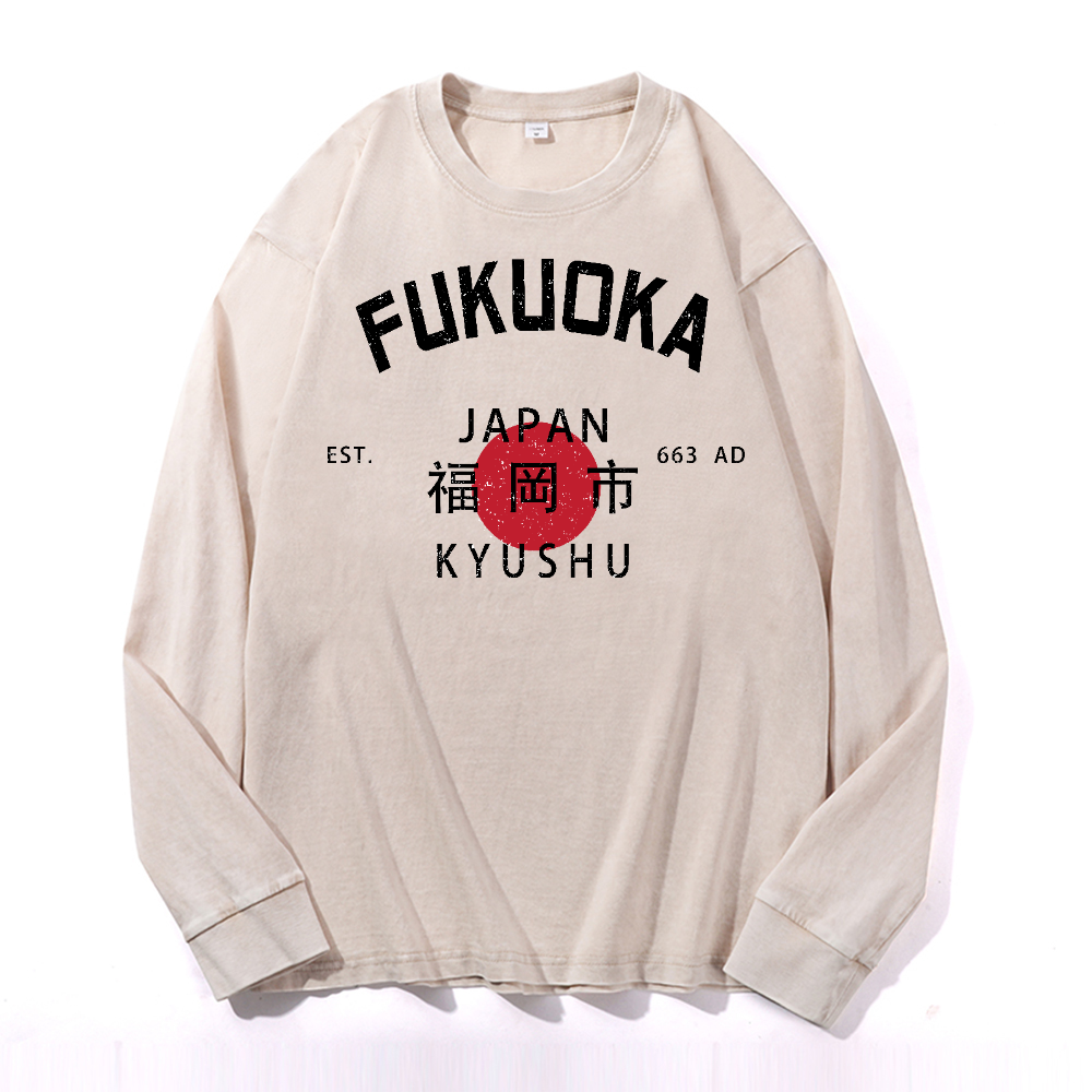 Fukuoka Vintage Cotton Wash Crewneck Long-Sleeve T-Shirt