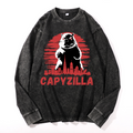 Capybara Kaiju Capyzilla Vintage Cotton Wash Crewneck Long-Sleeve T-Shirt