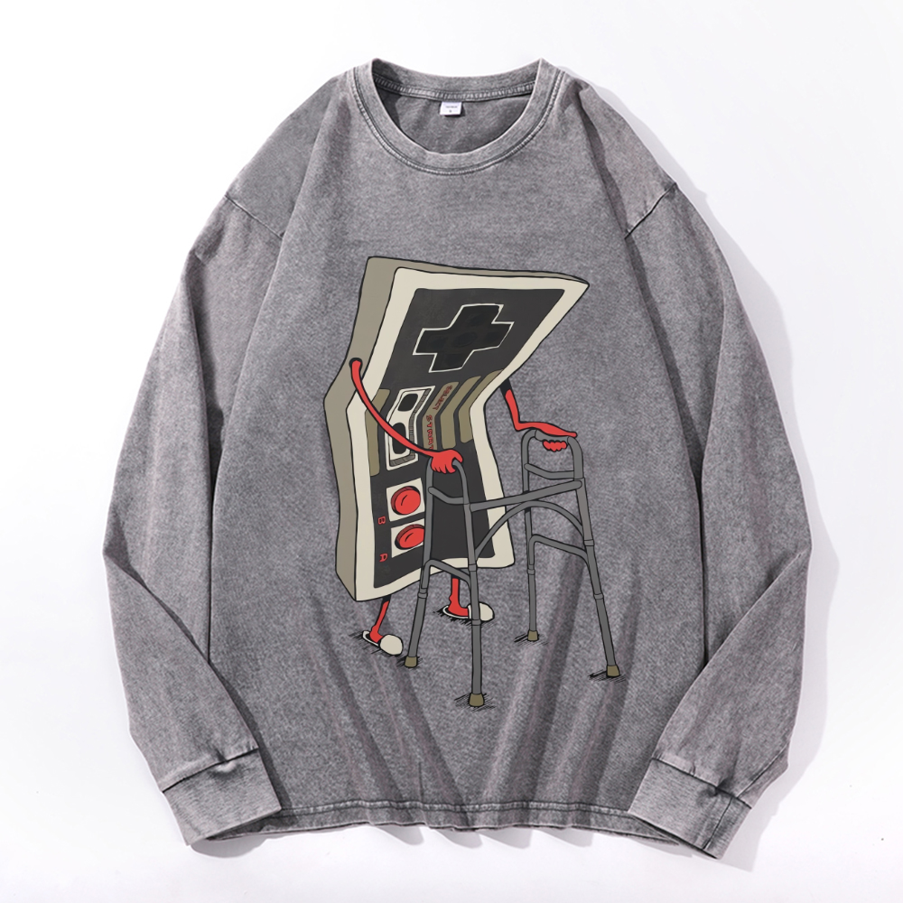 Vintage Cotton Wash Crewneck Long-Sleeve T-Shirt