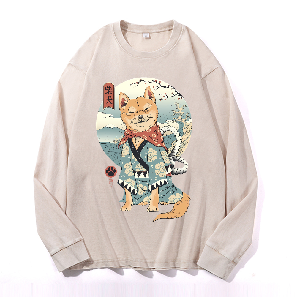 Vintage Cotton Wash Crewneck Long-Sleeve T-Shirt