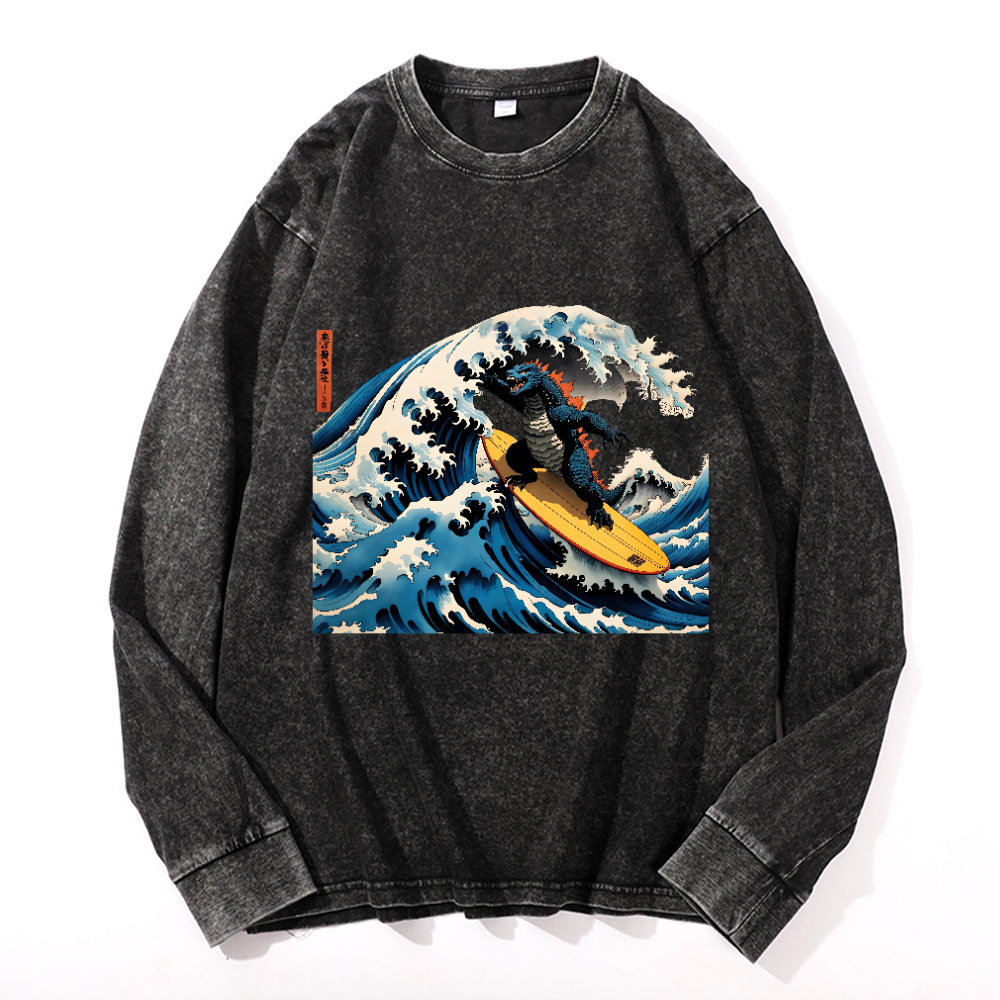 Vintage Cotton Wash Crewneck Long-Sleeve T-Shirt
