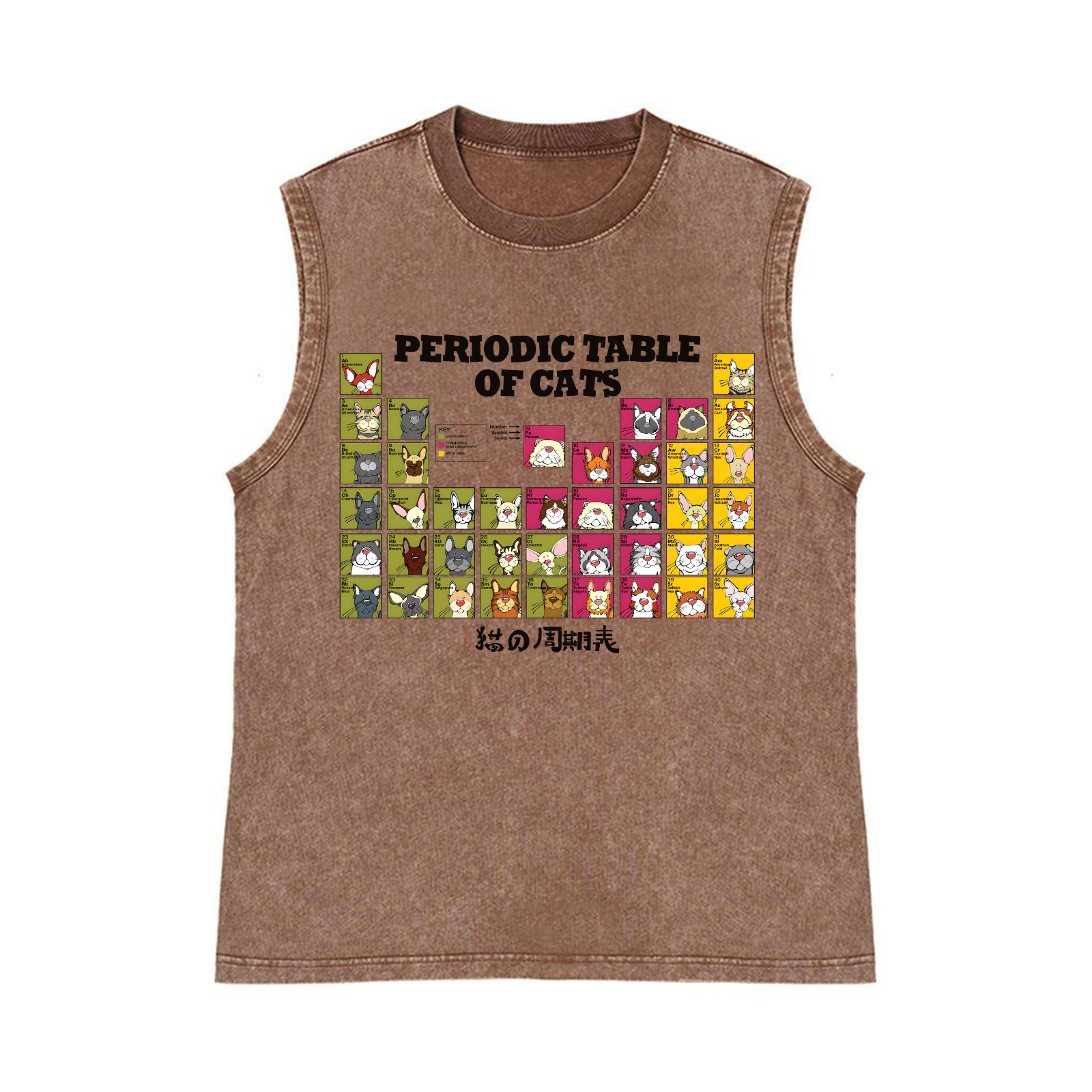 Periodic Table of Cats Pure Cotton Wash-Dyed Sleeveless Tank Top