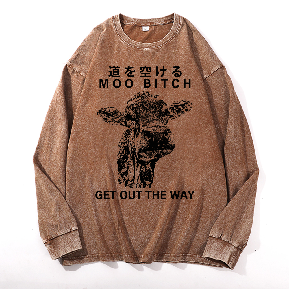 Miltch Cow Vintage Cotton Wash Long-sleeve T-shirt