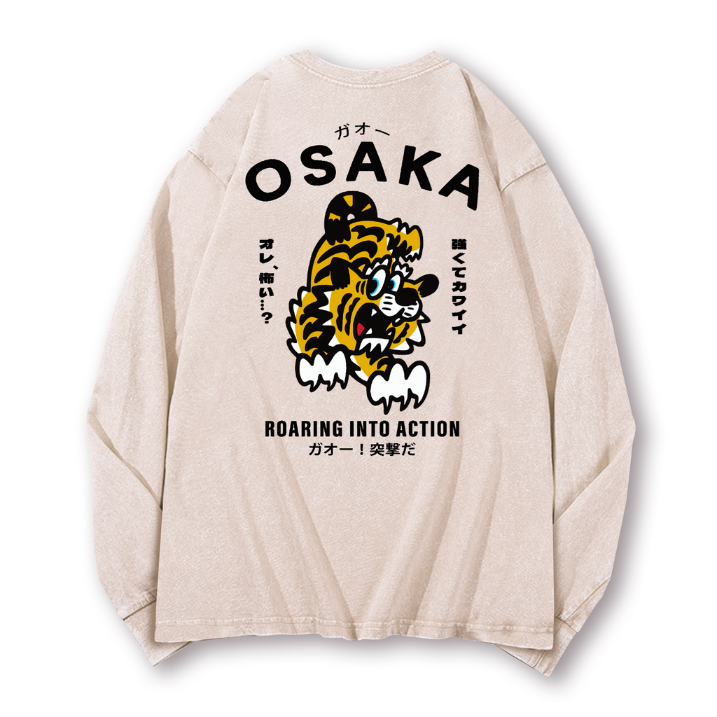 Osaka Tiger Vintage Washed Cotton Back Art Long-sleeve T-shirt