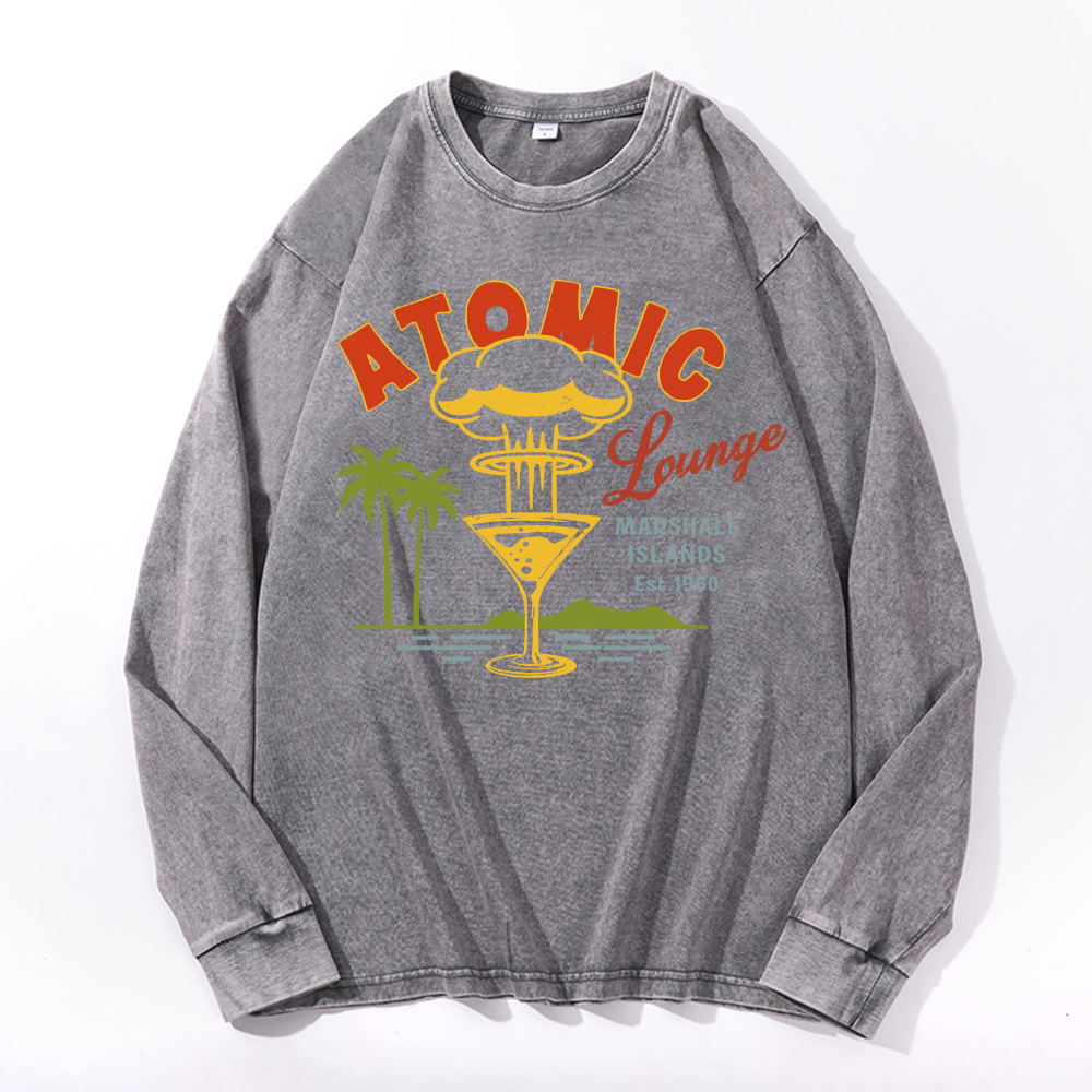 Hiroshima Atomic Marshall Island Vintage Cotton Wash Crewneck Long-Sleeve T-Shirt