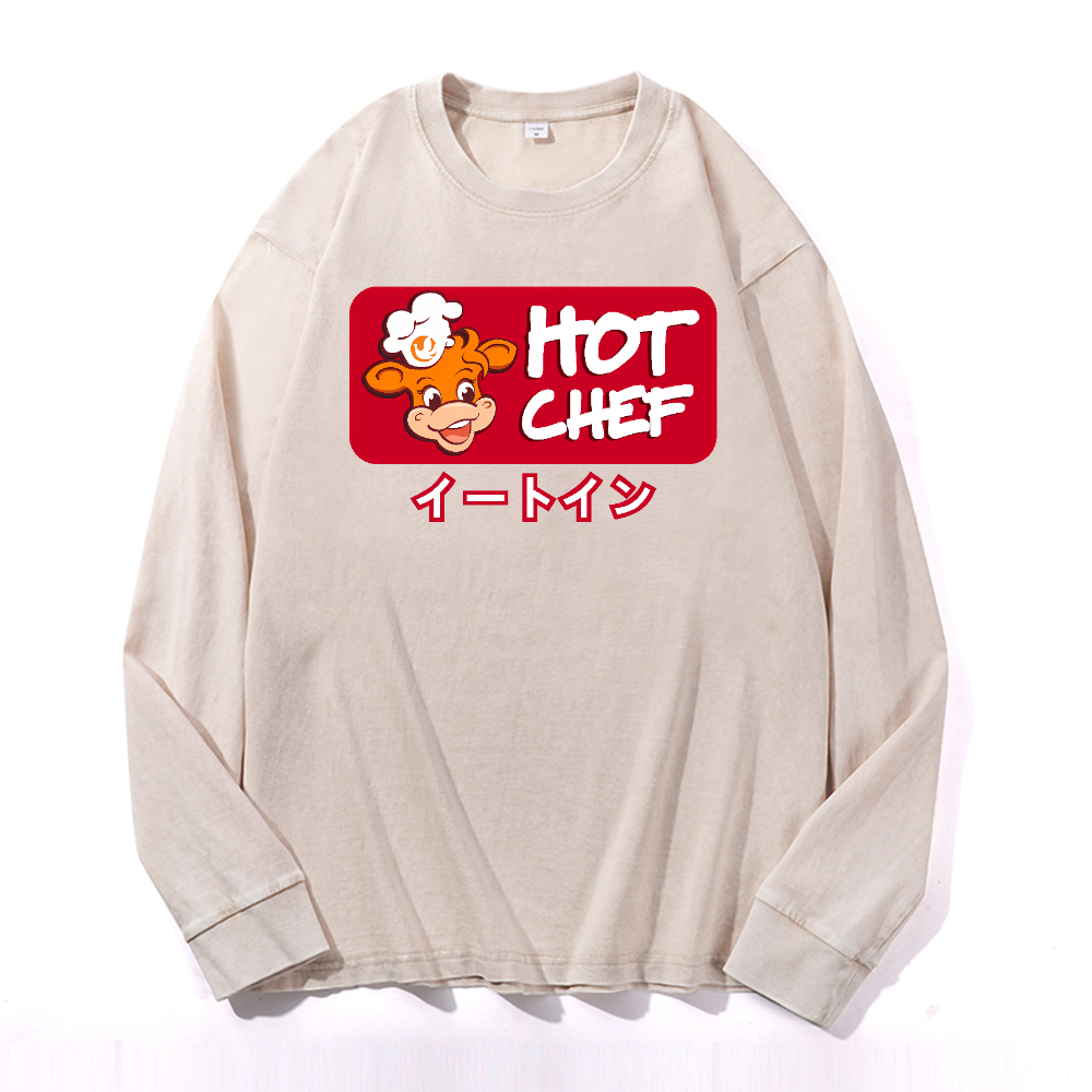Hot Chef Vintage Cotton Wash Crewneck Long-Sleeve T-Shirt