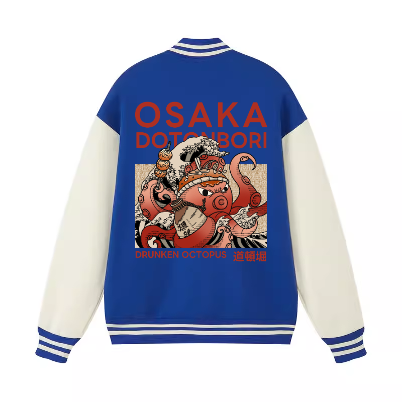 Osaka Dotonbori Drunken Octopus Vintage Cotton Varsity Jacket