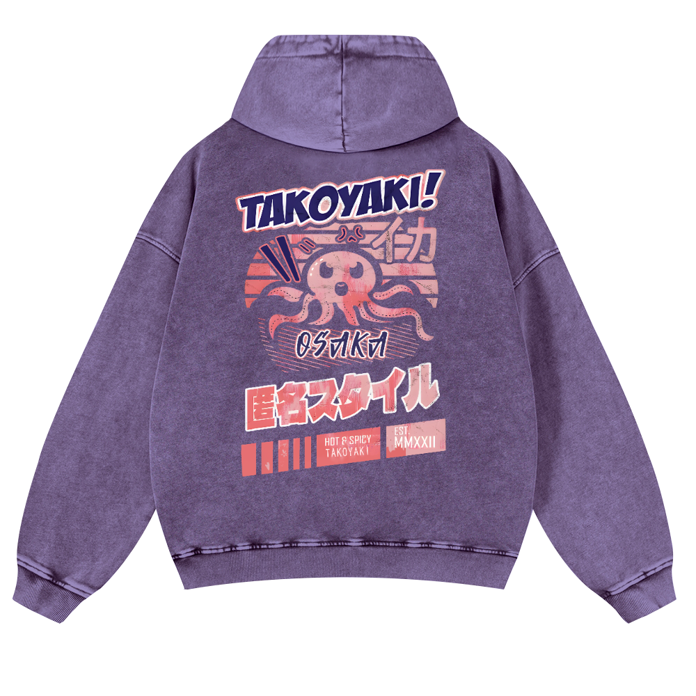 Octopus Takoyaki Vintage Washed Cotton Back Art Hoodie