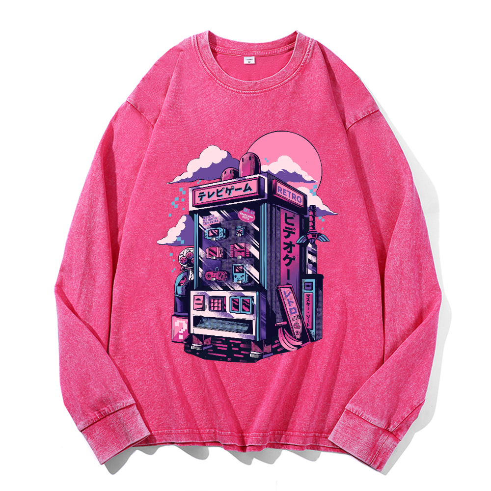 Vintage Cotton Wash Crewneck Long-Sleeve T-Shirt