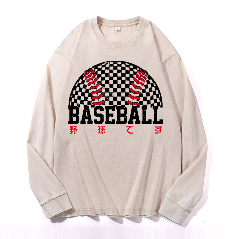 Baeball Vintage Cotton Wash Long-sleeve T-shirt