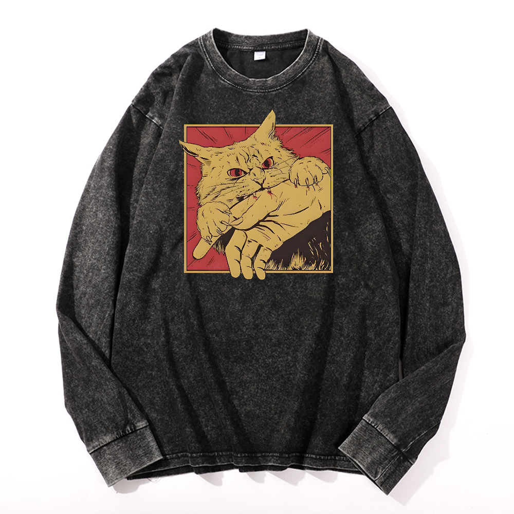 Cat Vintage Cotton Wash Long-sleeve T-shirt
