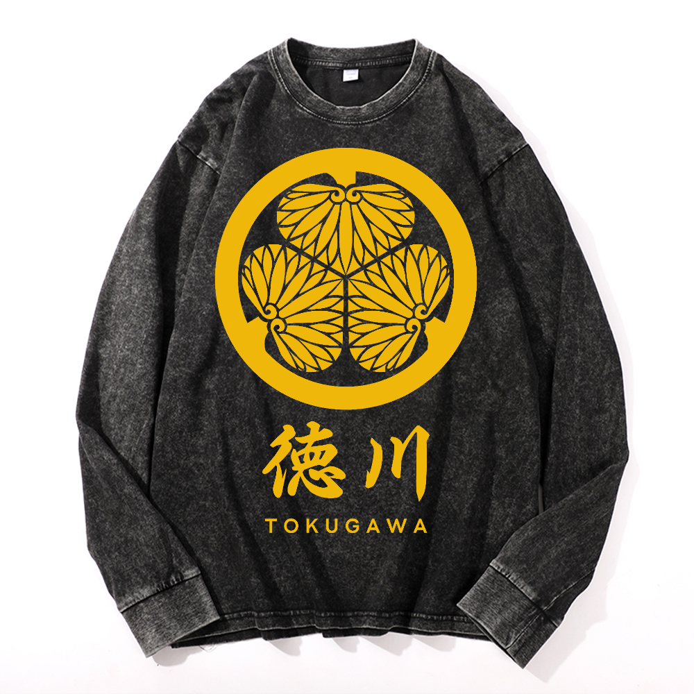 Tokugawa Ieyasu Vintage Cotton Wash Crewneck Long-Sleeve T-Shirt