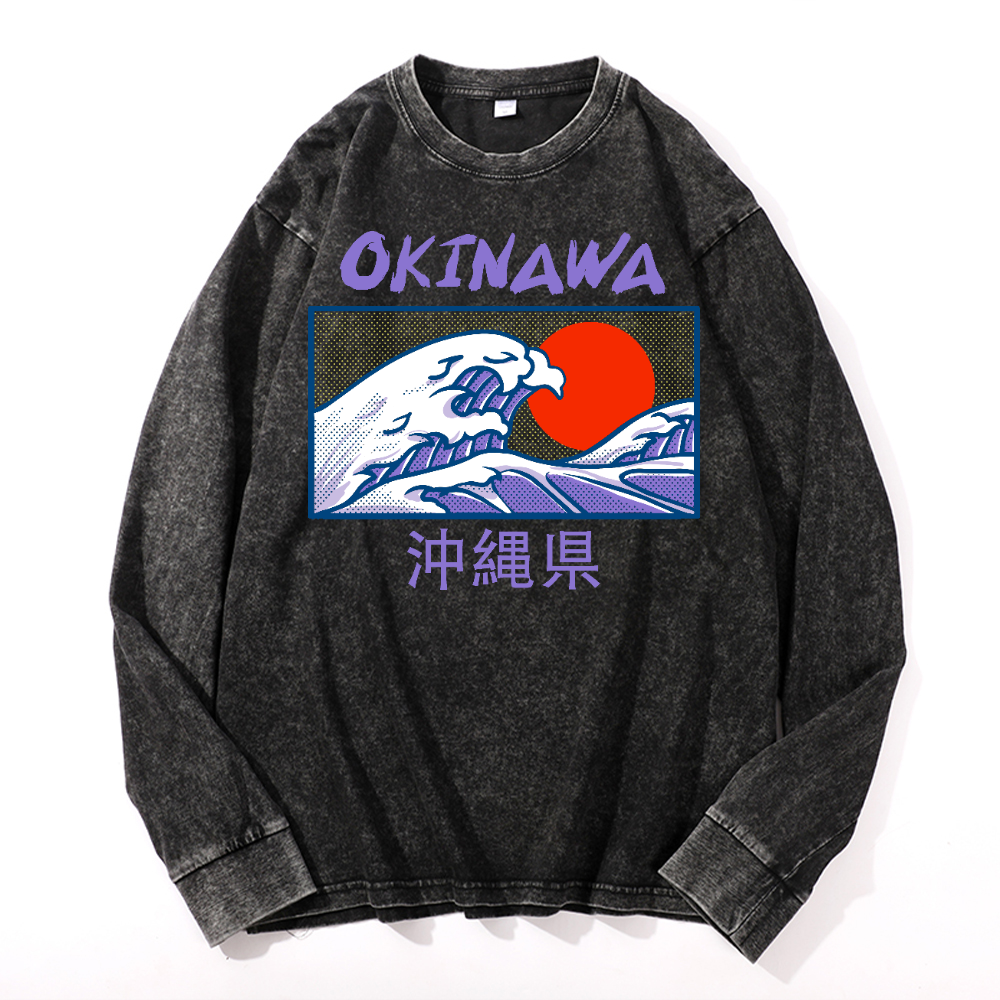 Okinawa Vintage Cotton Wash Crewneck Long-Sleeve T-Shirt