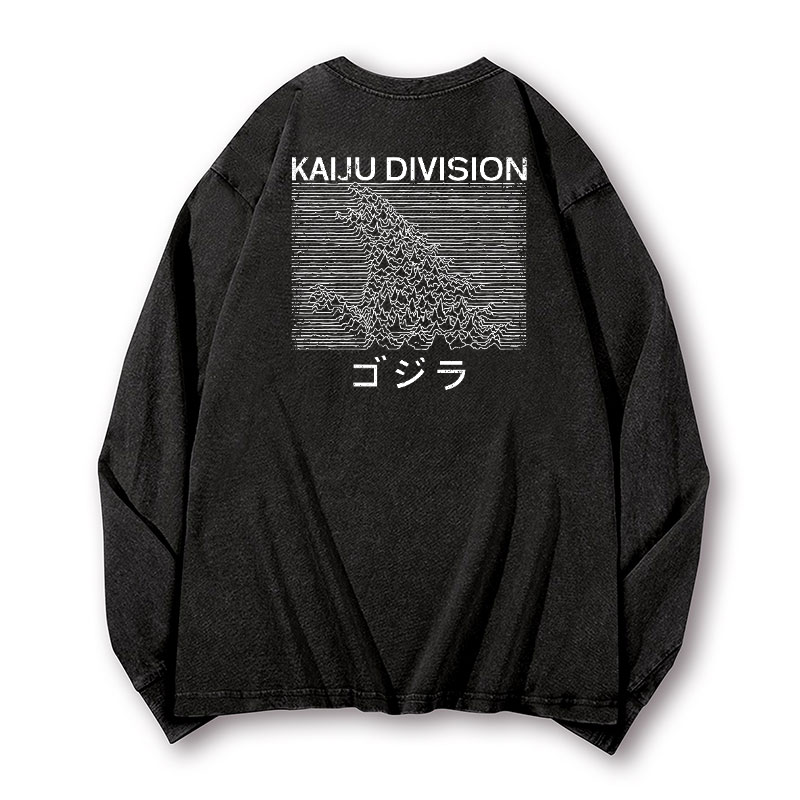 Kaiju Kaiju Monster Division Vintage Washed Cotton Back Art Long-sleeve T-shirt