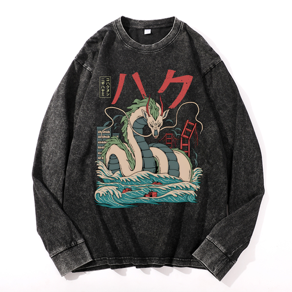 Dragon Vintage Cotton Wash Crewneck Long-Sleeve T-Shirt