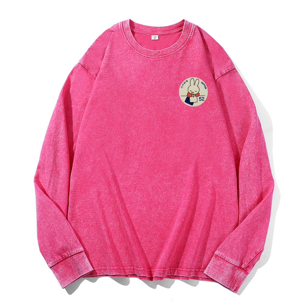 Vintage Cotton Wash Crewneck Long-Sleeve T-Shirt