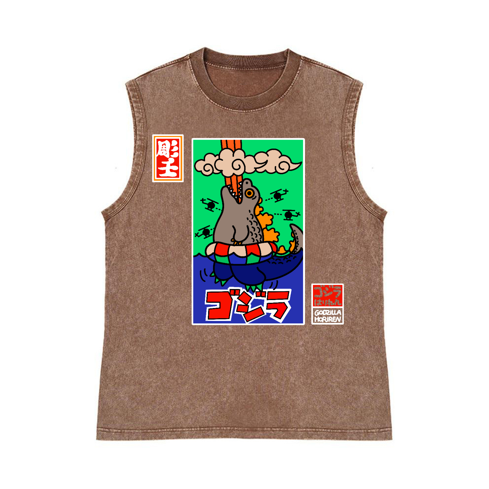 Kaiju Pure Cotton Wash-Dyed Sleeveless Tank Top