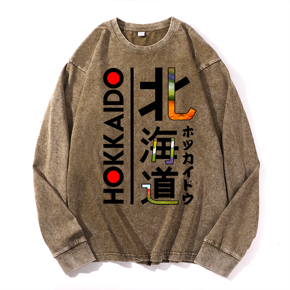 Hokkaido Vintage Cotton Wash Crewneck Long-Sleeve T-Shirt