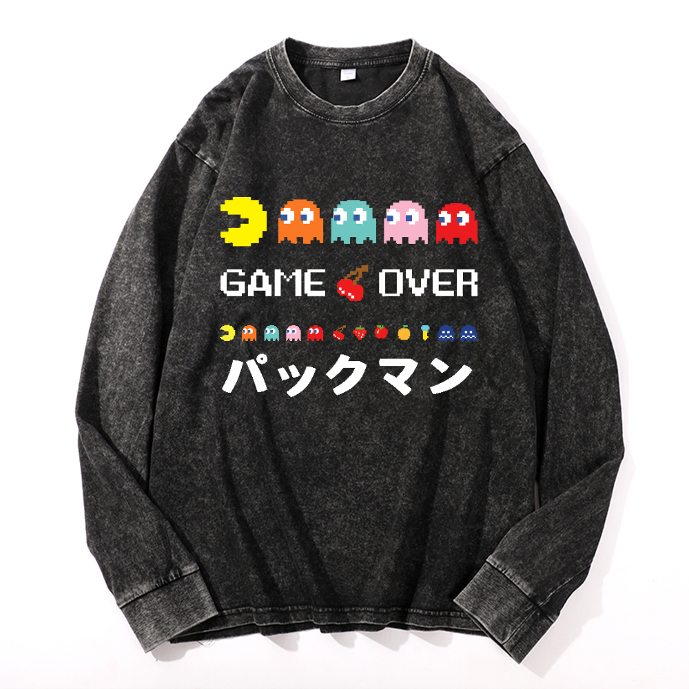 Pacman Vintage Cotton Wash Crewneck Long-Sleeve T-Shirt