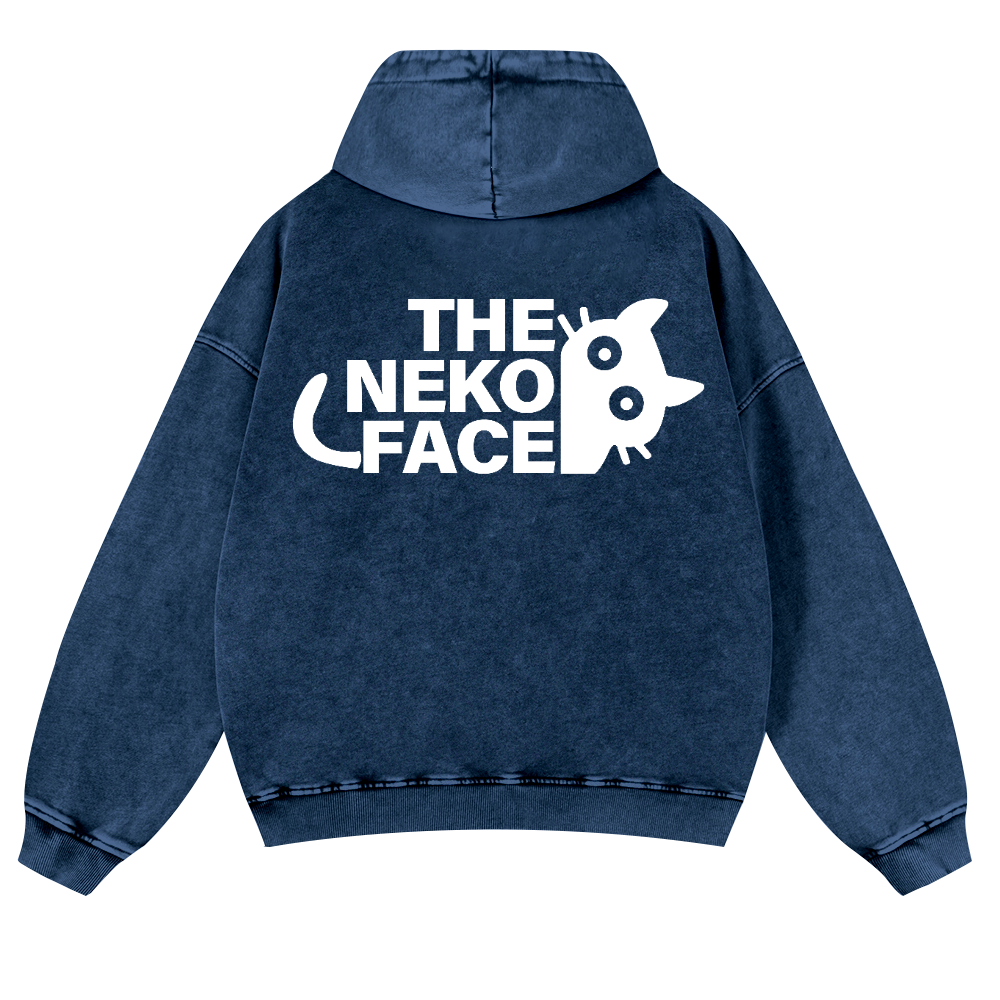 The Neko Face Vintage Washed Cotton Back Art Hoodie