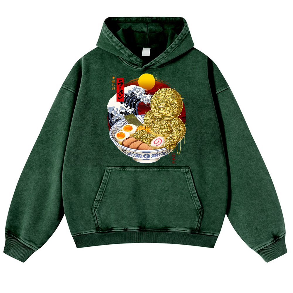 Ramen Mummy Vintage Washed Thick Cotton Hoodie
