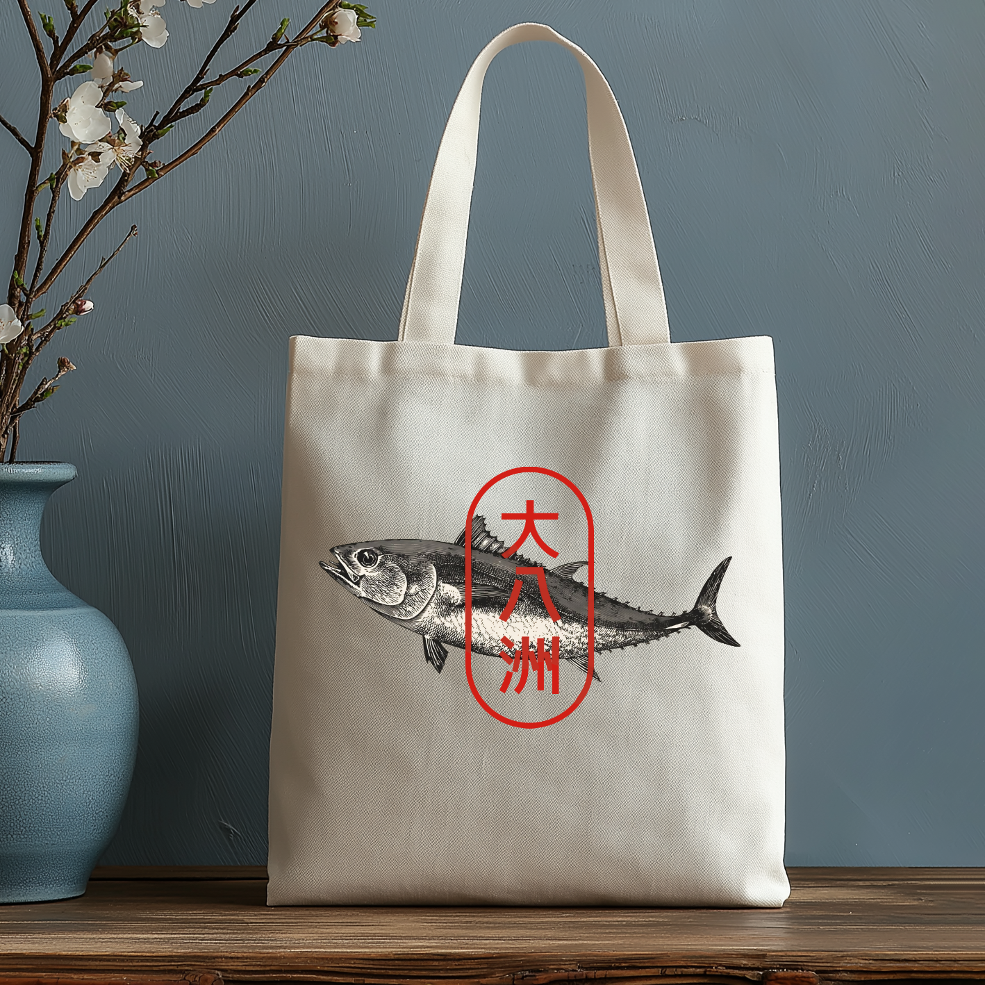 Great Eight Islands of Japan Tuna Fish Japanese Style Canvas Tote Bag