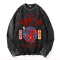 Osaka Dotonbori Drunken Octopus Vintage Cotton Wash Crewneck Long-Sleeve T-Shirt