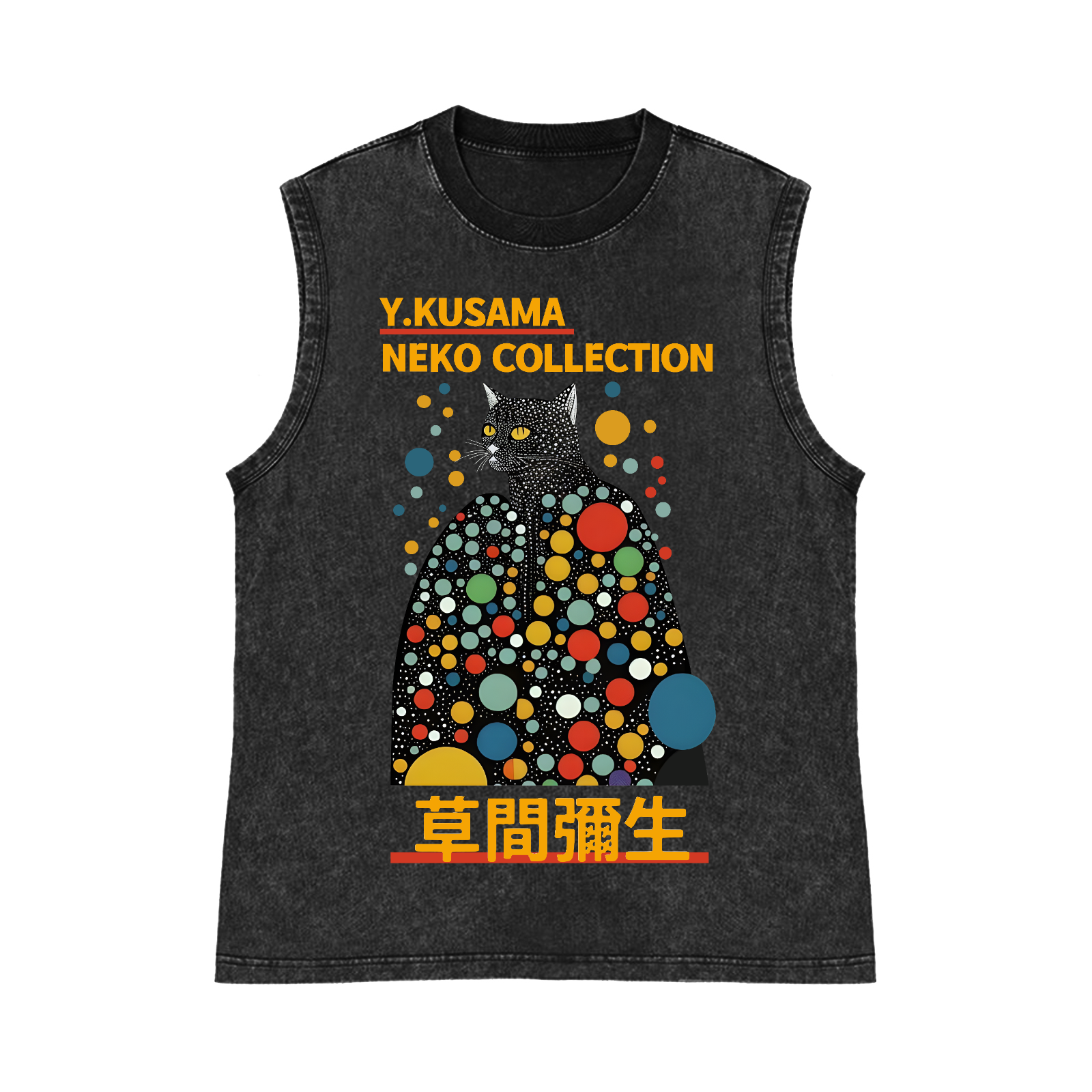Yayoi Kusama Cat Pure Cotton Wash-Dyed Sleeveless Tank Top