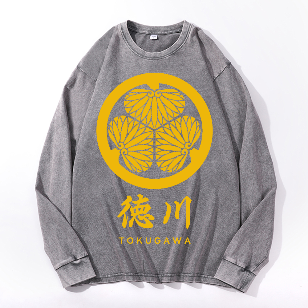 Tokugawa Ieyasu Vintage Cotton Wash Crewneck Long-Sleeve T-Shirt