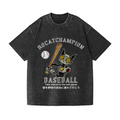 Robot Cat Baaseball Vintage Wash Japanese Design T-Shirt
