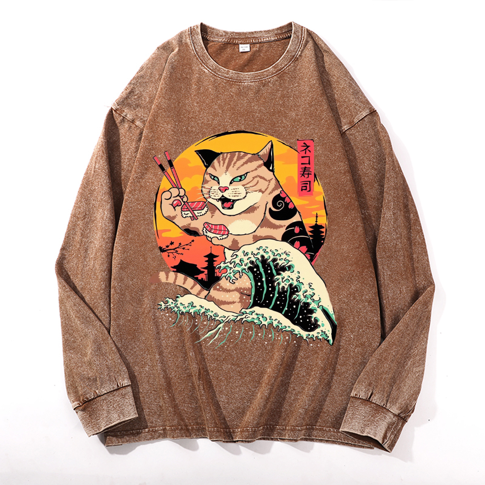 Vintage Cotton Wash Crewneck Long-Sleeve T-Shirt