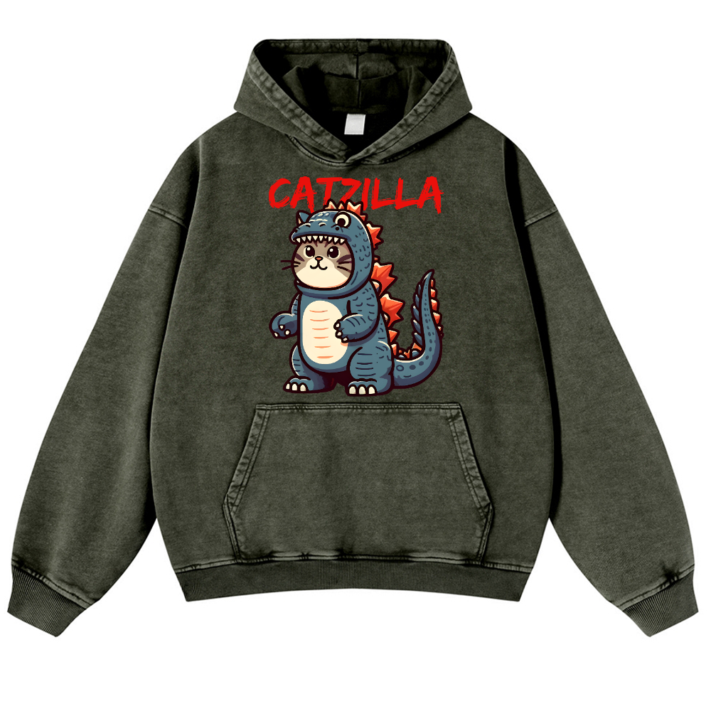 Catzilla Cat Kaiju Vintage Washed Thick Cotton Hoodie