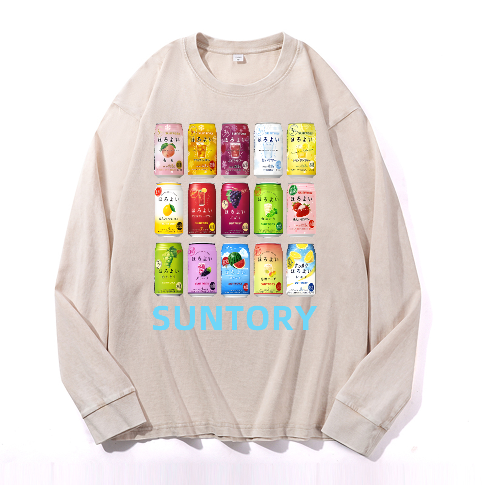Suntory Vintage Cotton Wash Crewneck Long-Sleeve T-Shirt