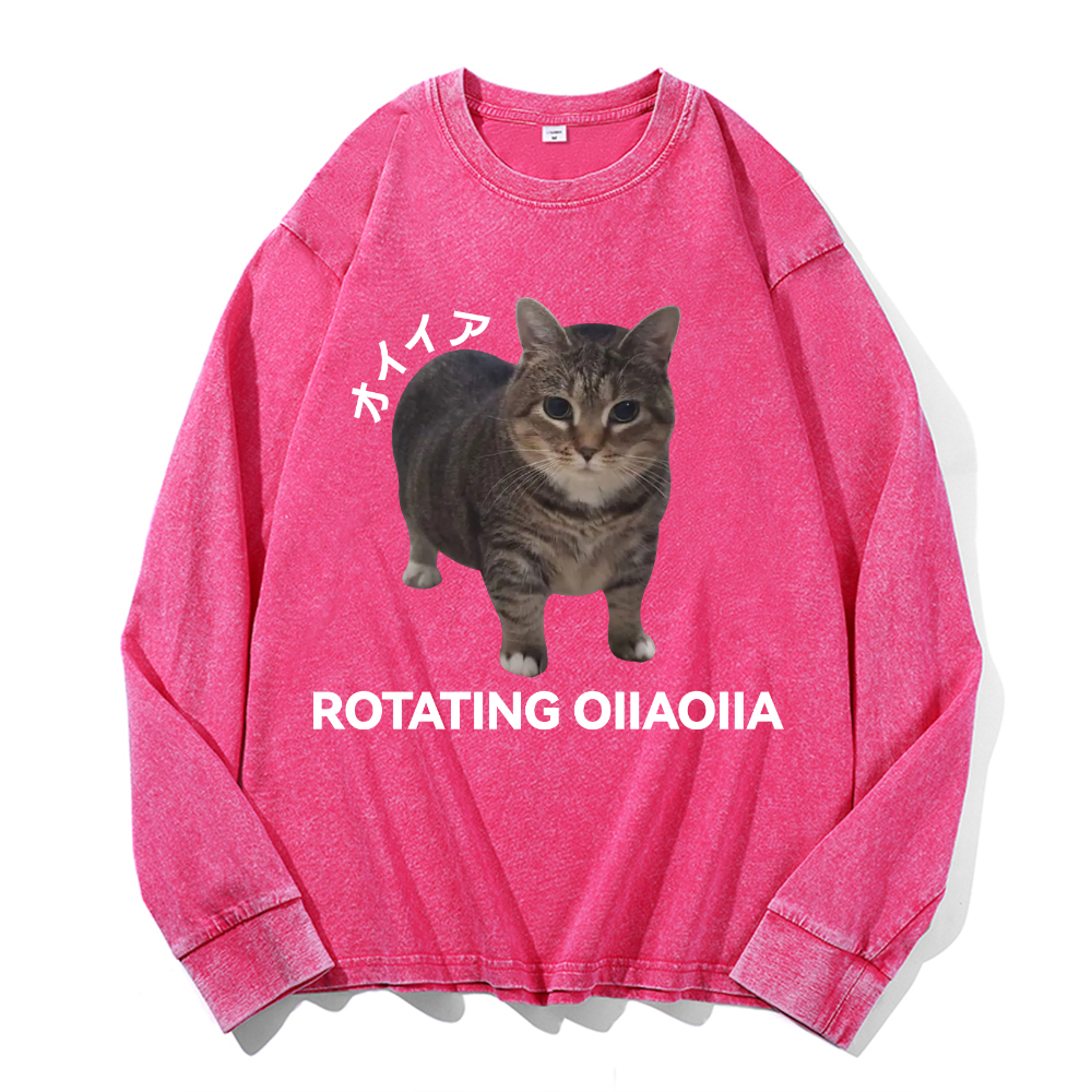 OIIA Cat Vintage Cotton Wash Long-sleeve T-shirt