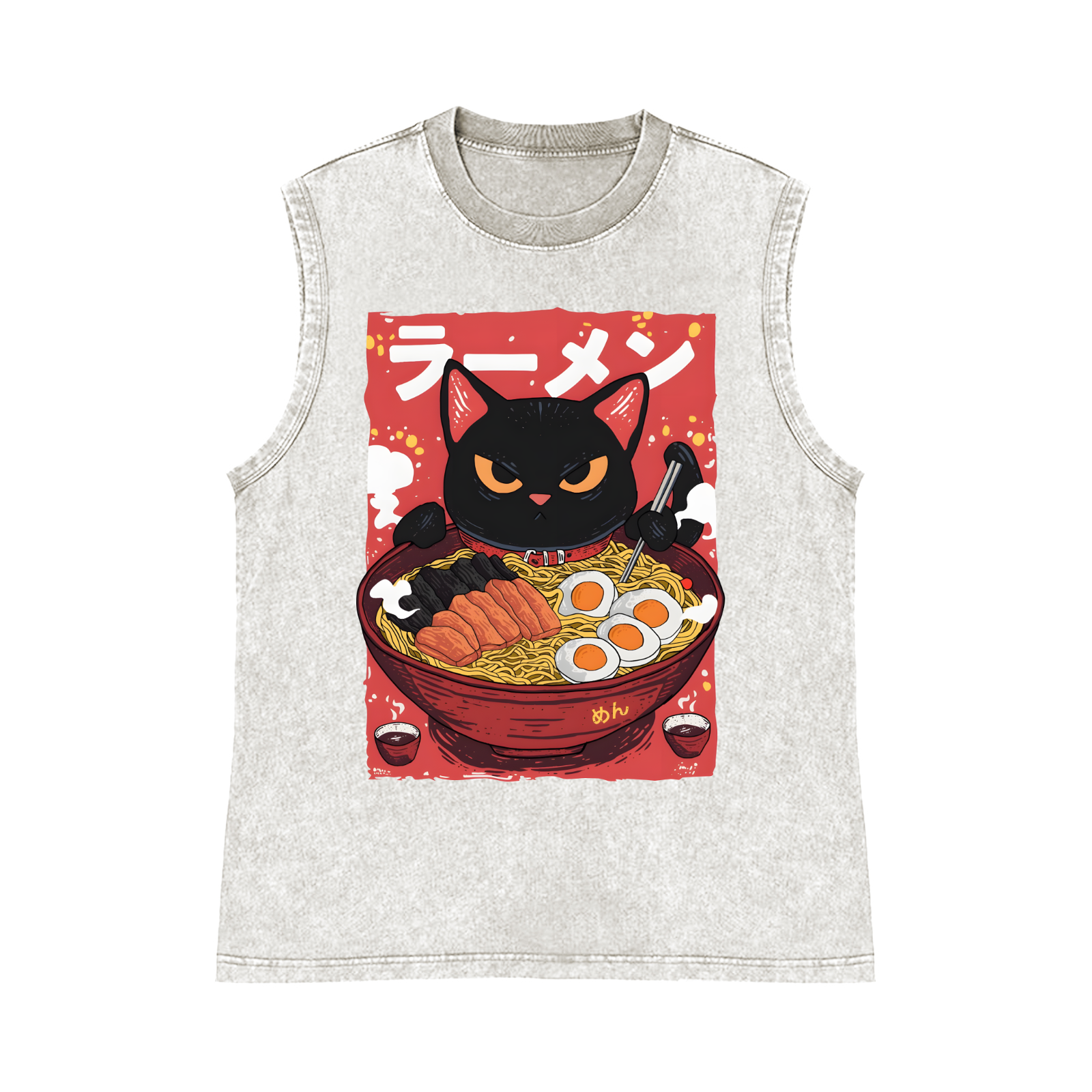 Ramen Cat Pure Cotton Wash-Dyed Sleeveless Tank Top