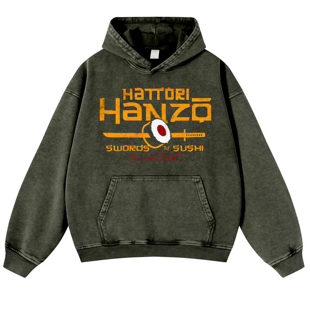 Hattori Hanzo Sushi Vintage Washed Thick Cotton Hoodie