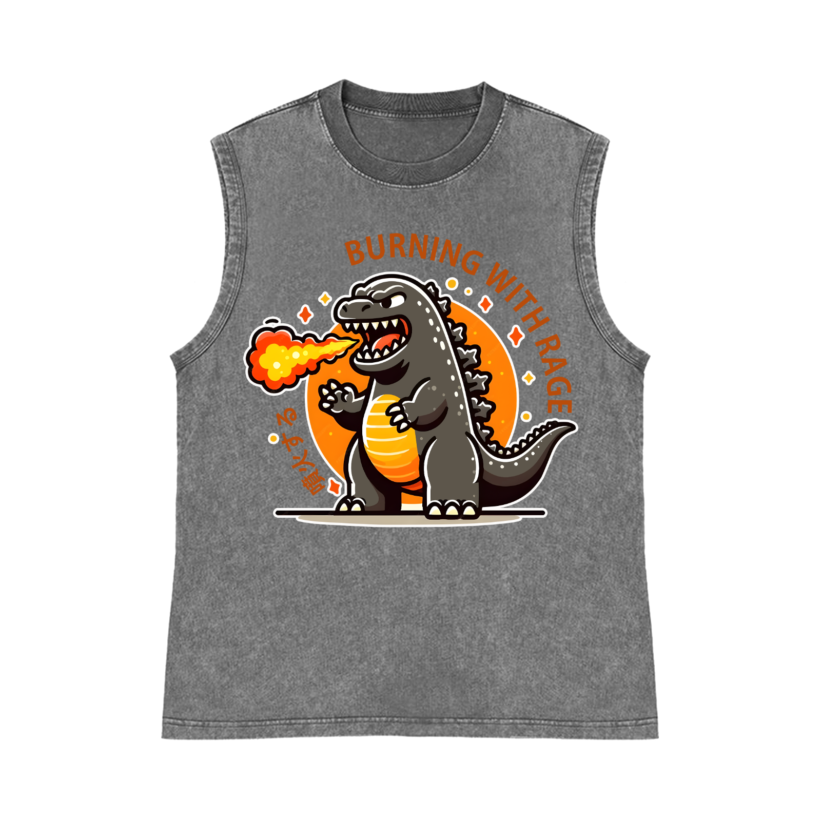 Burning Kaiju Pure Cotton Wash-Dyed Sleeveless Tank Top