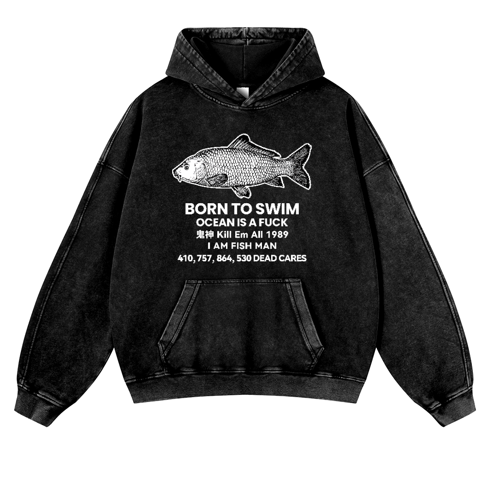 Fish Vintage Washed Thick Cotton Hoodie