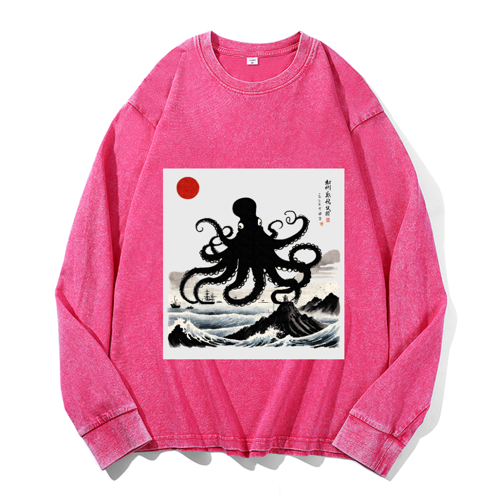 Vintage Cotton Wash Crewneck Long-Sleeve T-Shirt