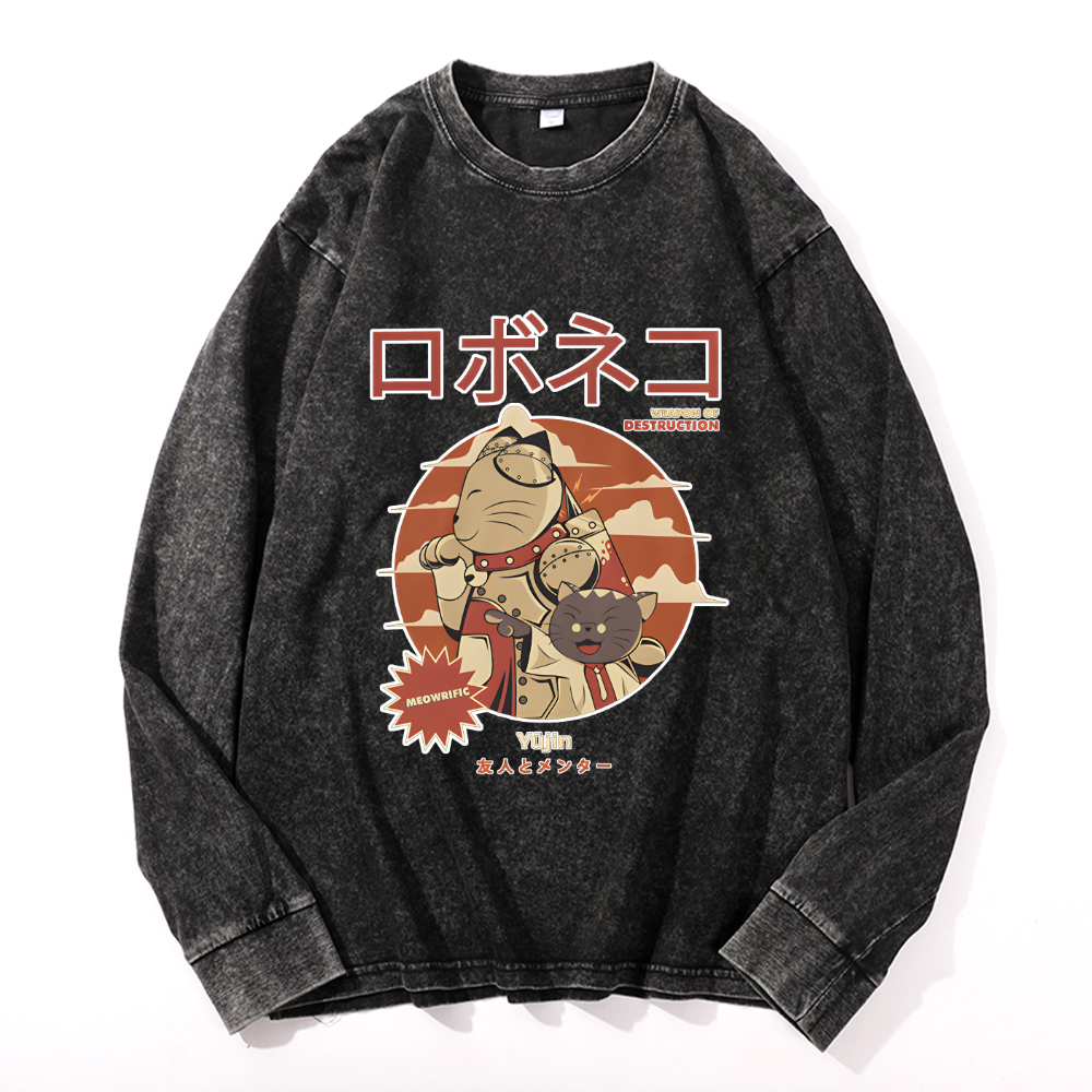Vintage Cotton Wash Crewneck Long-Sleeve T-Shirt