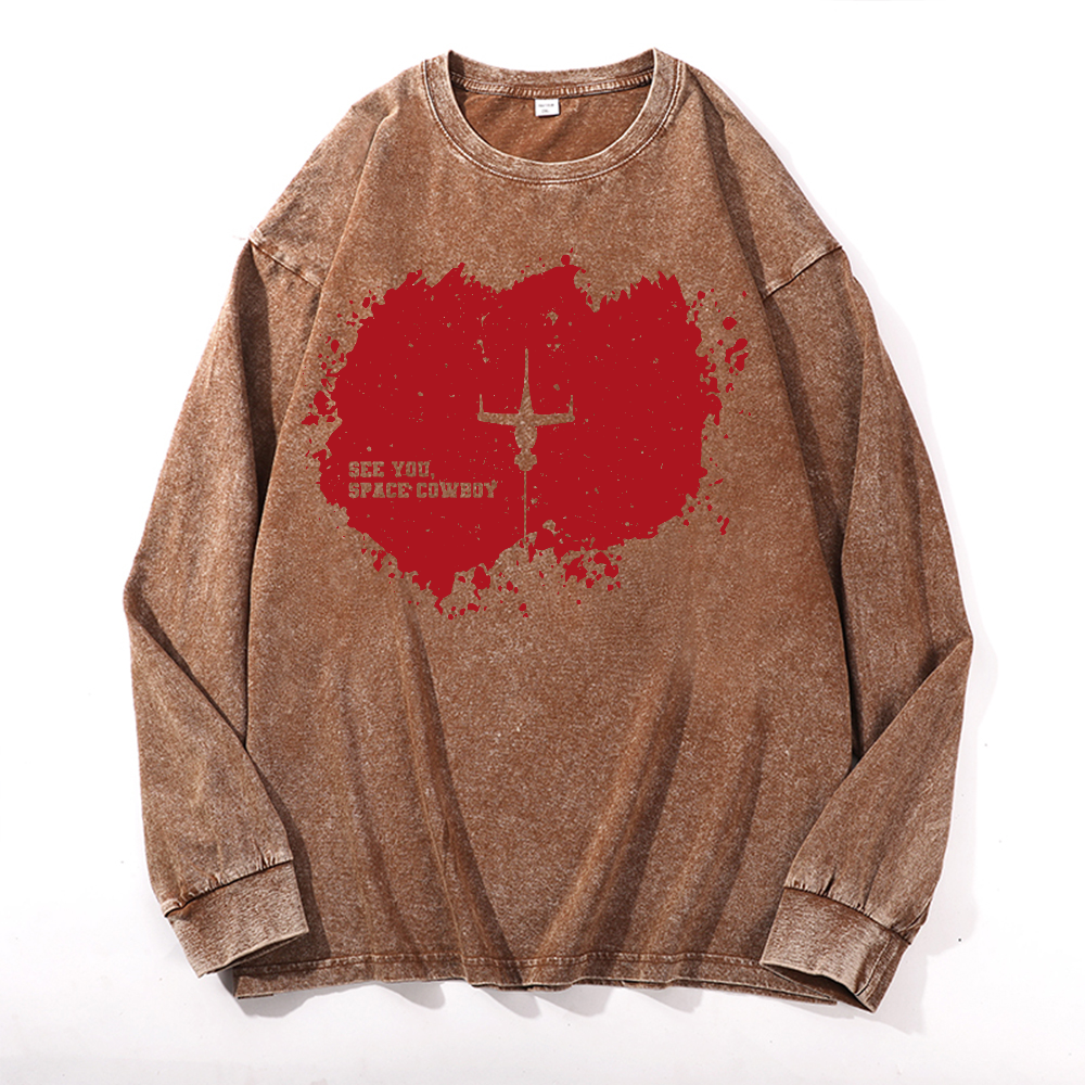 Cowboy Bebop Vintage Cotton Wash Crewneck Long-Sleeve T-Shirt