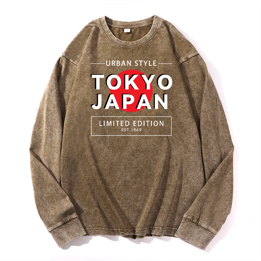 Tokyo Japan Vintage Cotton Wash Crewneck Long-Sleeve T-Shirt