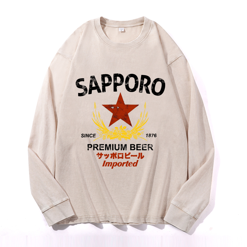 Vintage Cotton Wash Crewneck Long-Sleeve T-Shirt