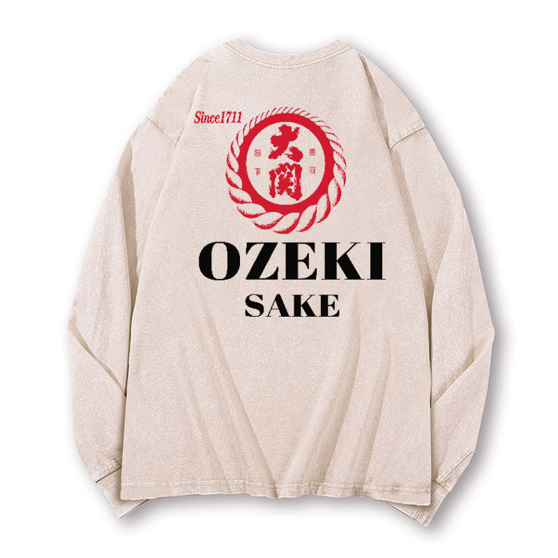 Ozeki Sake Vintage Washed Cotton Back Art Long-sleeve T-shirt