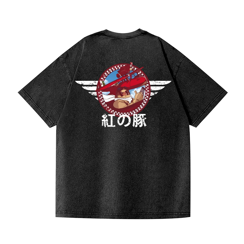 Ghibli Porco Vintage Wash Japanese Design Back Art T-Shirt