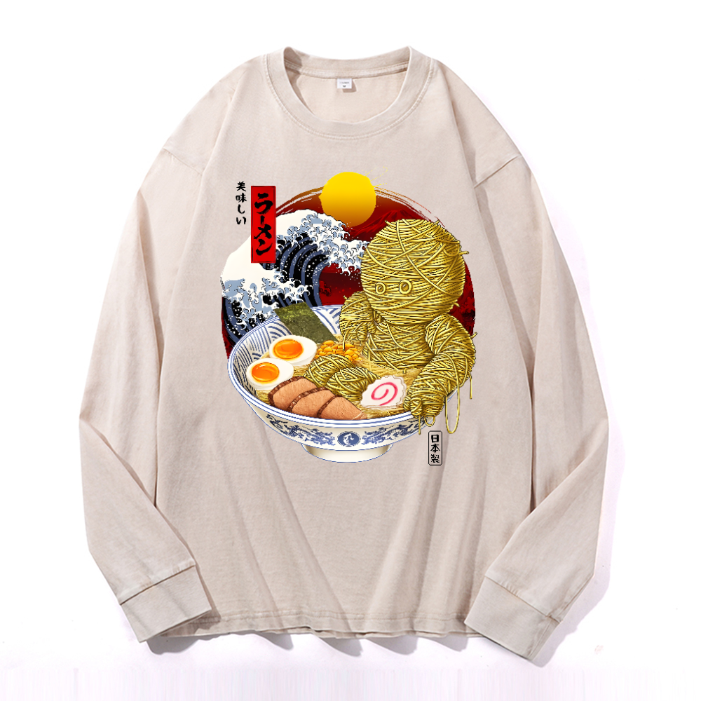 Ramen Yummy Vintage Cotton Wash Crewneck Long-Sleeve T-Shirt