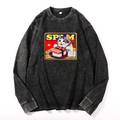 Spam Cat Vintage Cotton Wash Crewneck Long-Sleeve T-Shirt