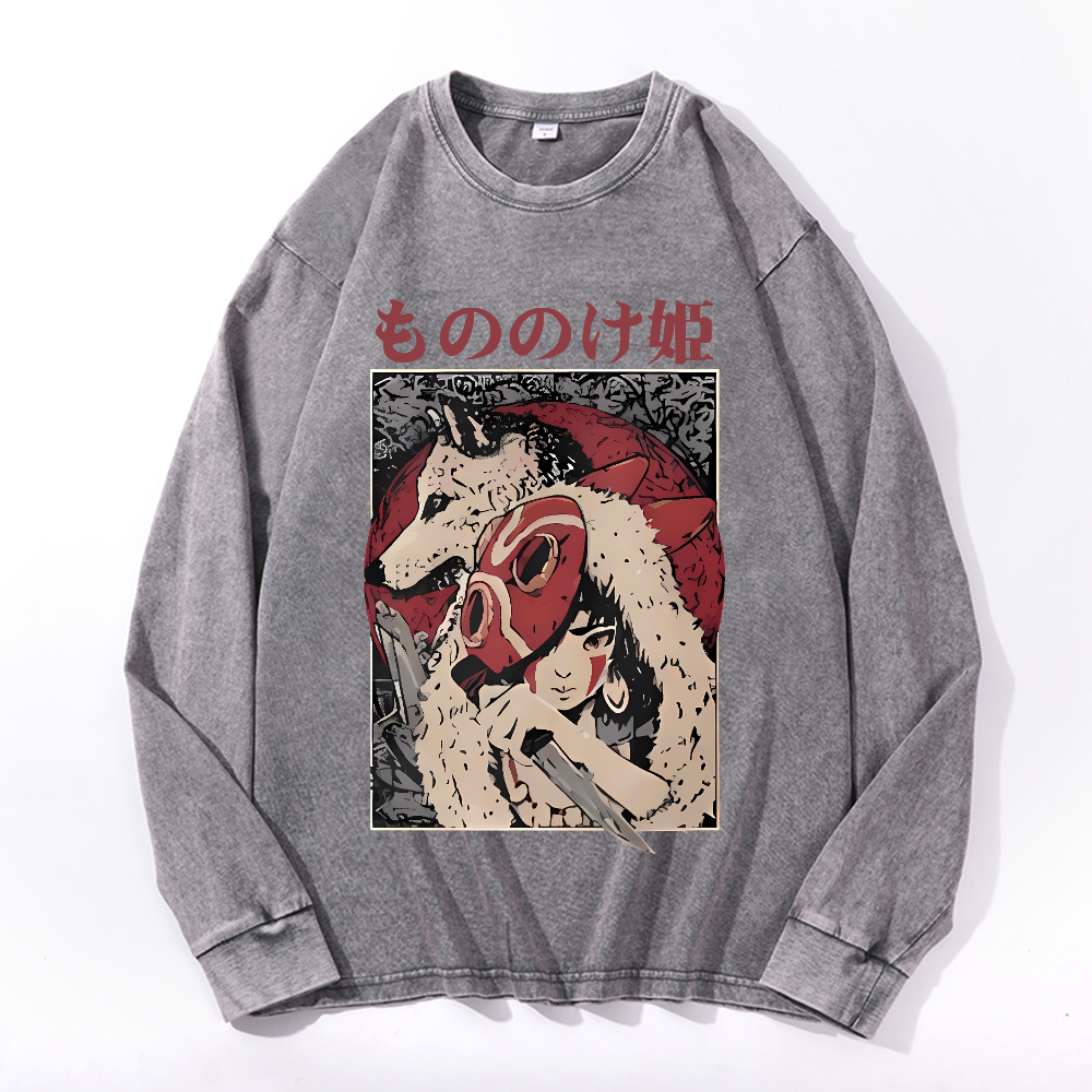 Vintage Cotton Wash Crewneck Long-Sleeve T-Shirt