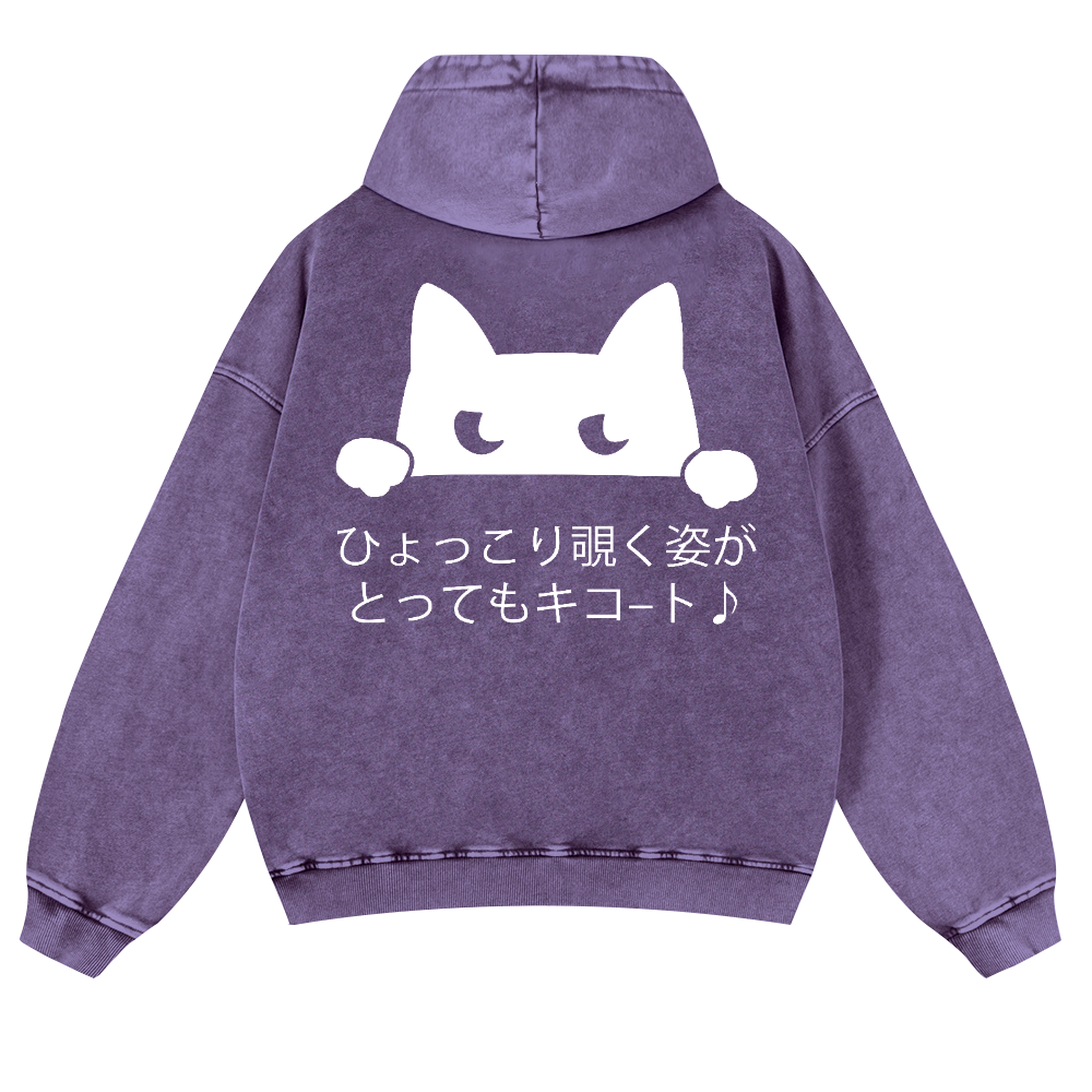 Cat Vintage Washed Cotton Back Art Hoodie