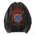 Osaka Dotonbori Drunken Octopus Vintage Cotton Wash Crewneck Long-Sleeve T-Shirt